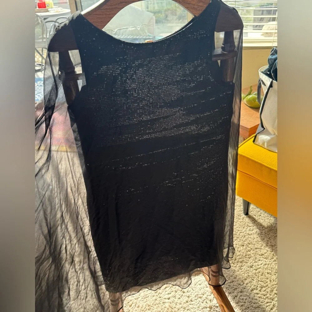 Bailey 44 sheer black Sequined Cocktail Dress With cape size medium NWT prom - Picture 6 of 16